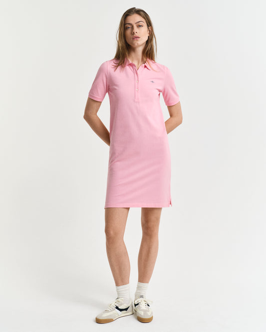 GERANIUM PINK, SHIELD SS PIQUE POLO DRESS, FRONT-VIEW BY GANT AU.