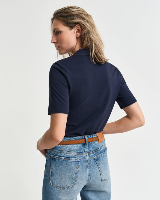 EVENING BLUE, SLIM SHIELD SS PIQUE POLO, BACK-VIEW BY GANT AU.
