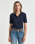 EVENING BLUE, SLIM SHIELD SS PIQUE POLO, FRONT-VIEW BY GANT AU.