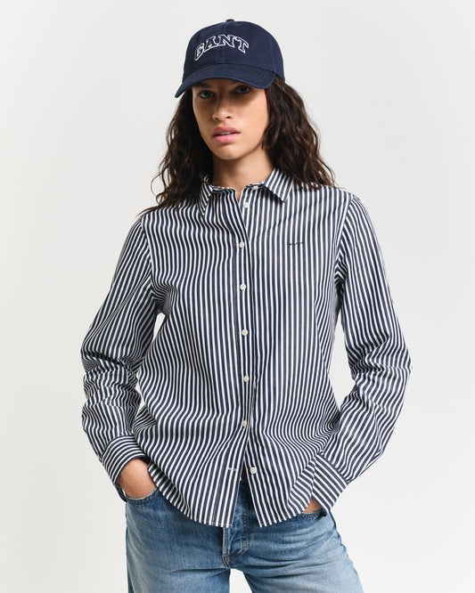 CLASSIC BLUE, REG CLASSIC POPLIN STRIPED SHIRT, FRONT-VIEW BY GANT AU.