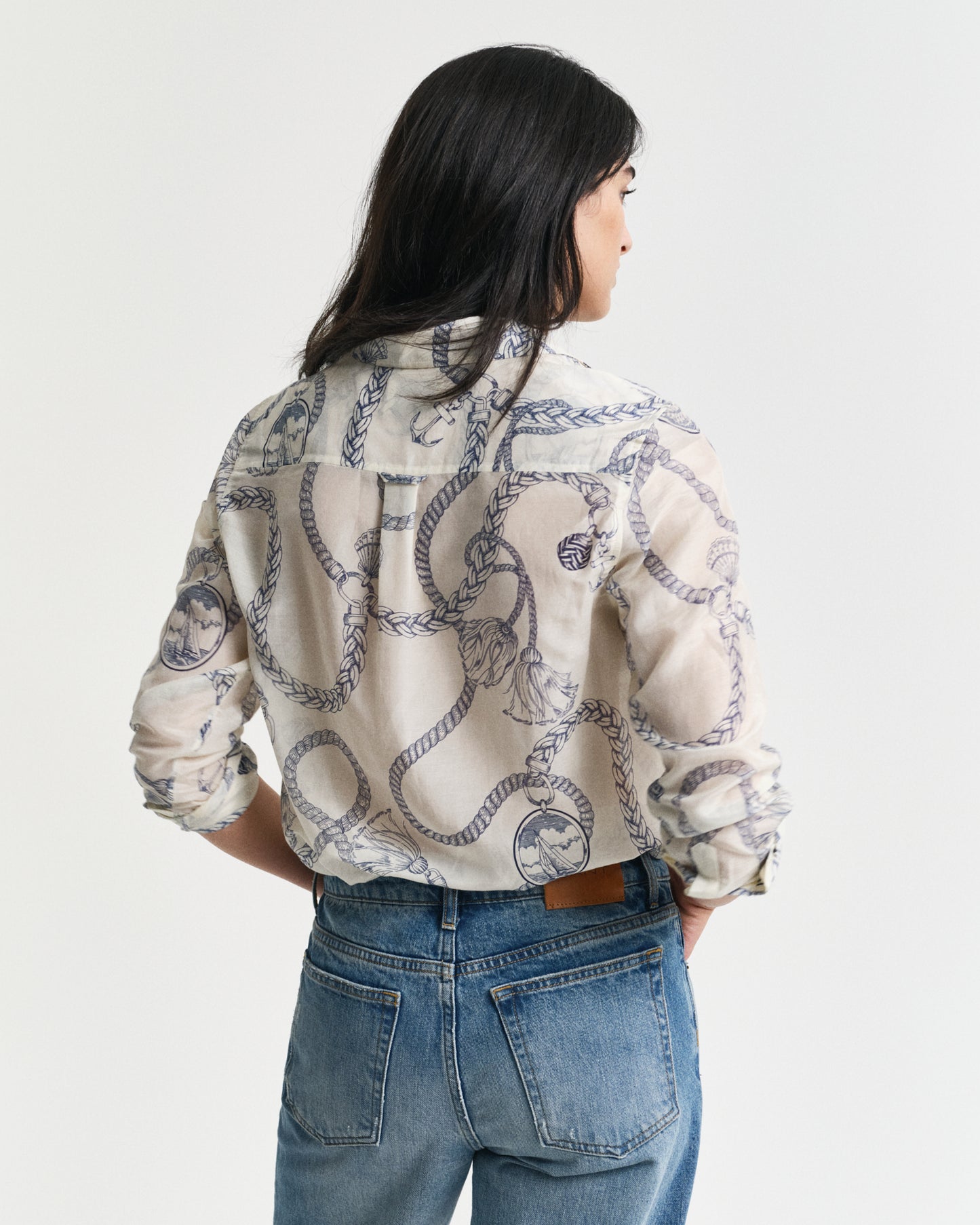 CREAM, REG SAILING PRINT COT SILK SHIRT, BACK-VIEW BY GANT AU.