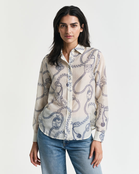 CREAM, REG SAILING PRINT COT SILK SHIRT, FRONT-VIEW BY GANT AU.