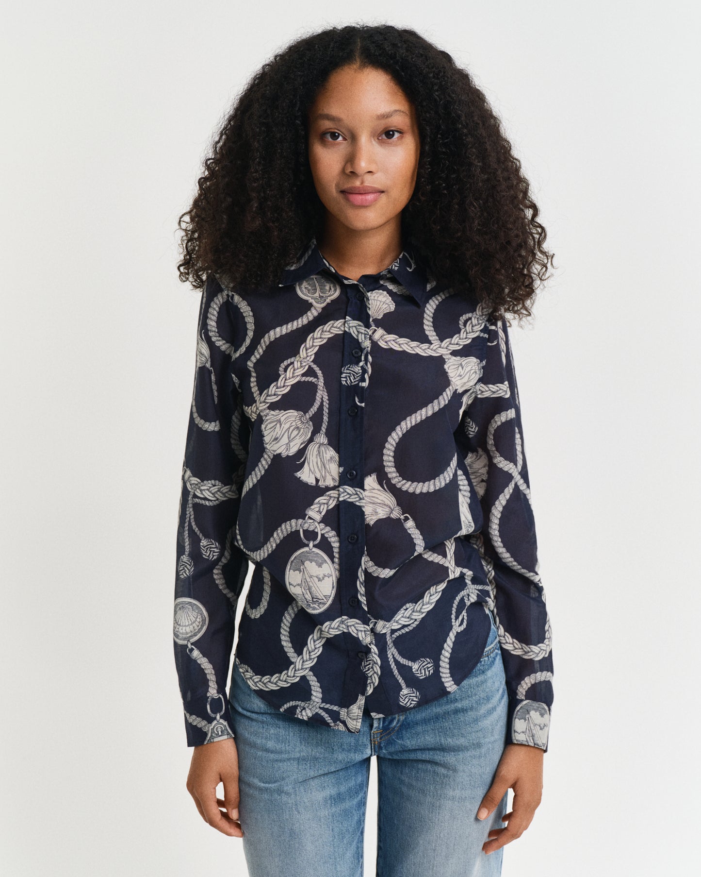 Regular Fit Sailing Print Cotton Silk Shirt