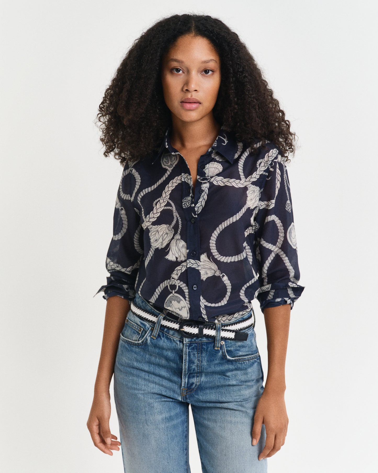 EVENING BLUE, REG SAILING PRINT COT SILK SHIRT, FRONT-VIEW BY GANT AU.