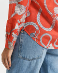 MODEL WEARING REG SAILING PRINT COT SILK SHIRT