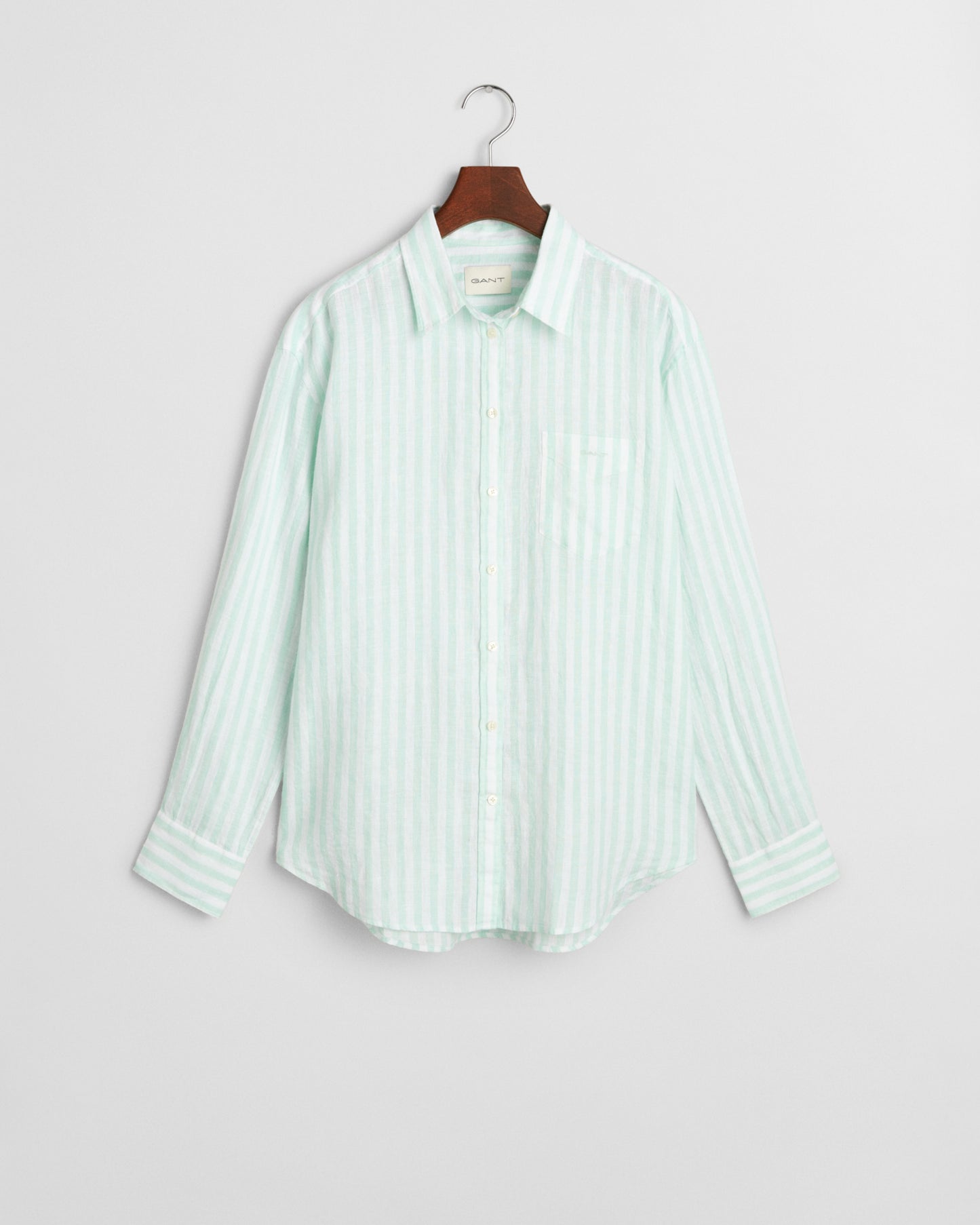 FADED MINT, REL STRIPED LINEN SHIRT, FLAT-LAY BY GANT AU.