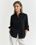 BLACK, REG LINEN SHIRT, FRONT-VIEW BY GANT AU.