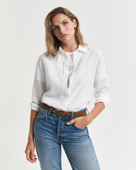 WHITE, REG LINEN SHIRT, FRONT-VIEW BY GANT AU.