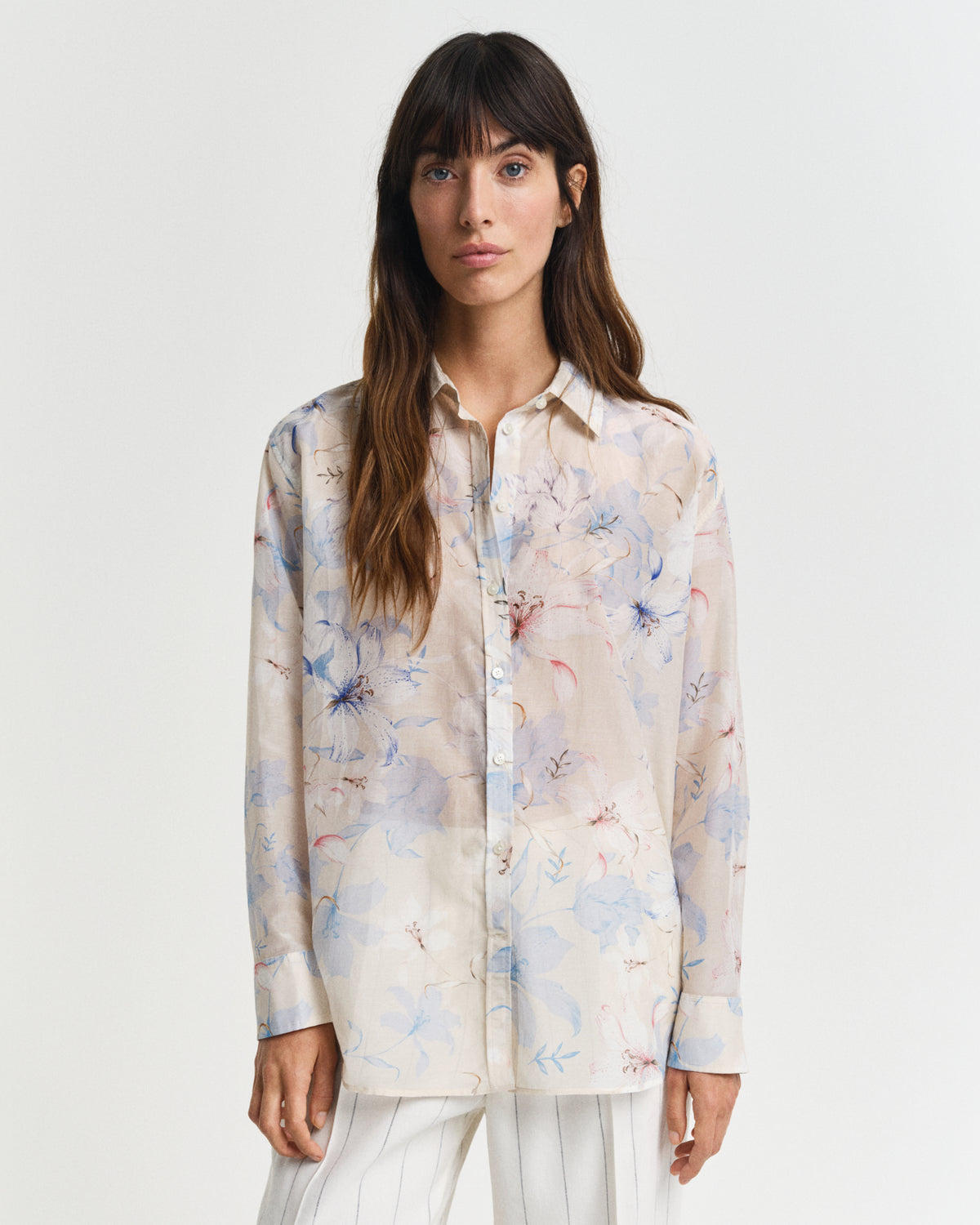 Relaxed Fit Floral Print Cotton Silk Shirt