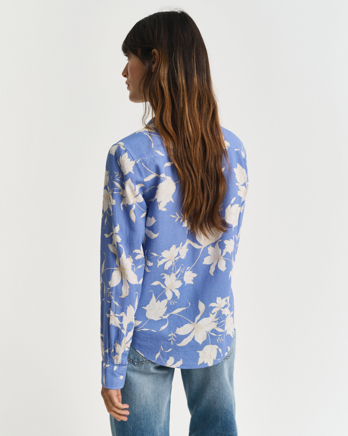 PERFECT BLUE, REG FLORAL PRINT LINEN SHIRT, BACK-VIEW BY GANT AU.