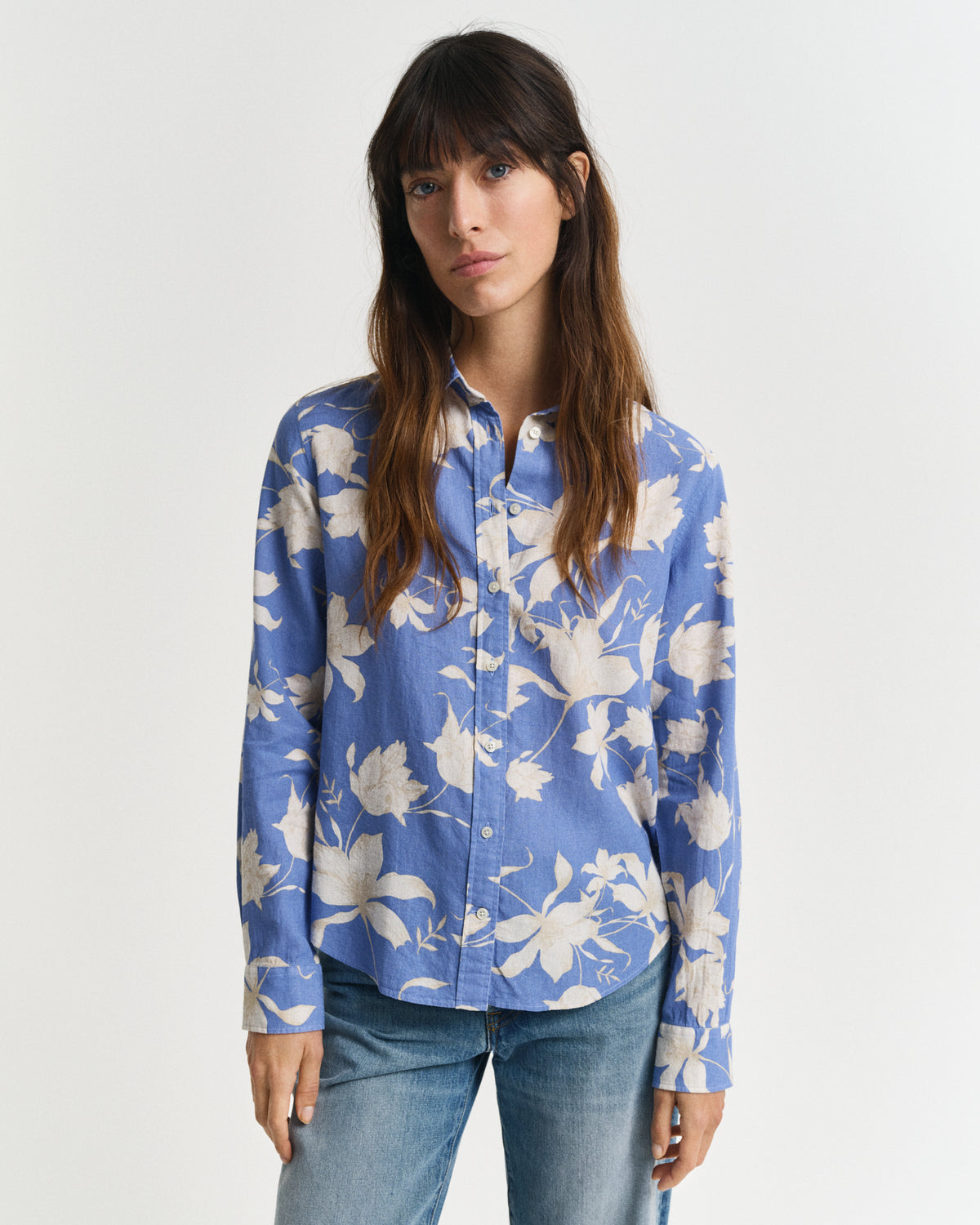 Regular Fit Floral Print Linen Shirt