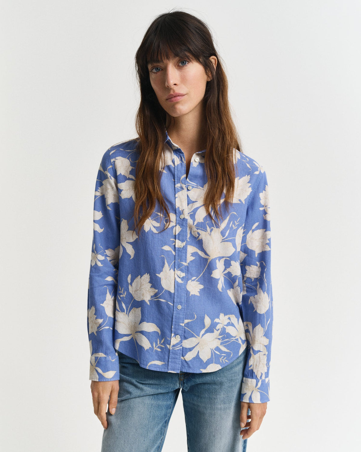 Regular Fit Floral Print Linen Shirt