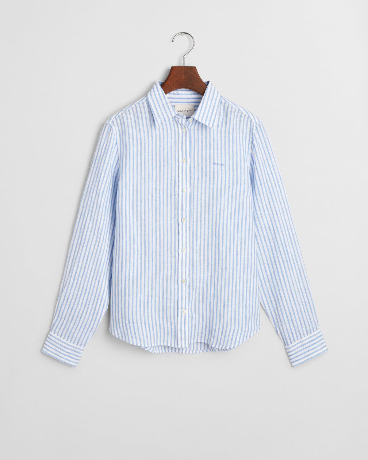 PERFECT BLUE, REG LINEN STRIPED SHIRT, FLAT-LAY BY GANT AU.