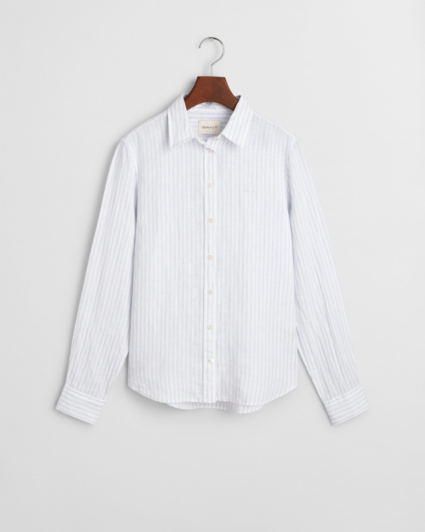 LIGHT BLUE, REG LINEN STRIPED SHIRT, FLAT-LAY BY GANT AU.