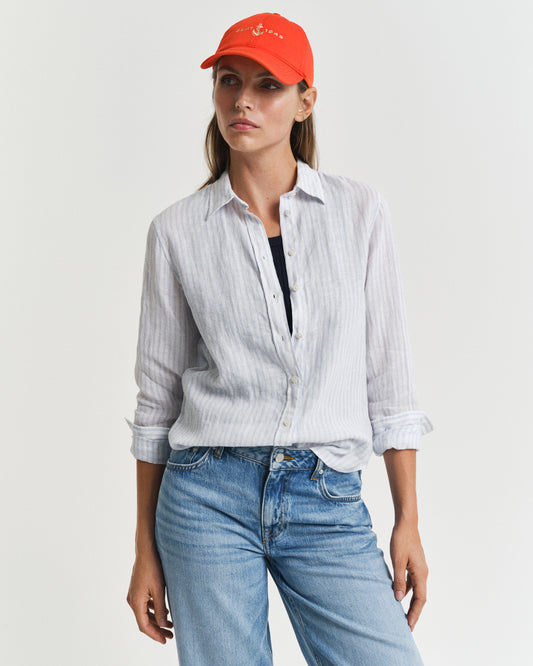 LIGHT BLUE, REG LINEN STRIPED SHIRT, FRONT-VIEW BY GANT AU.