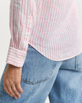 GERANIUM PINK, REG LINEN STRIPED SHIRT, CLOSE-UP BY GANT AU.