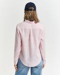 GERANIUM PINK, REG LINEN STRIPED SHIRT, BACK-VIEW BY GANT AU.