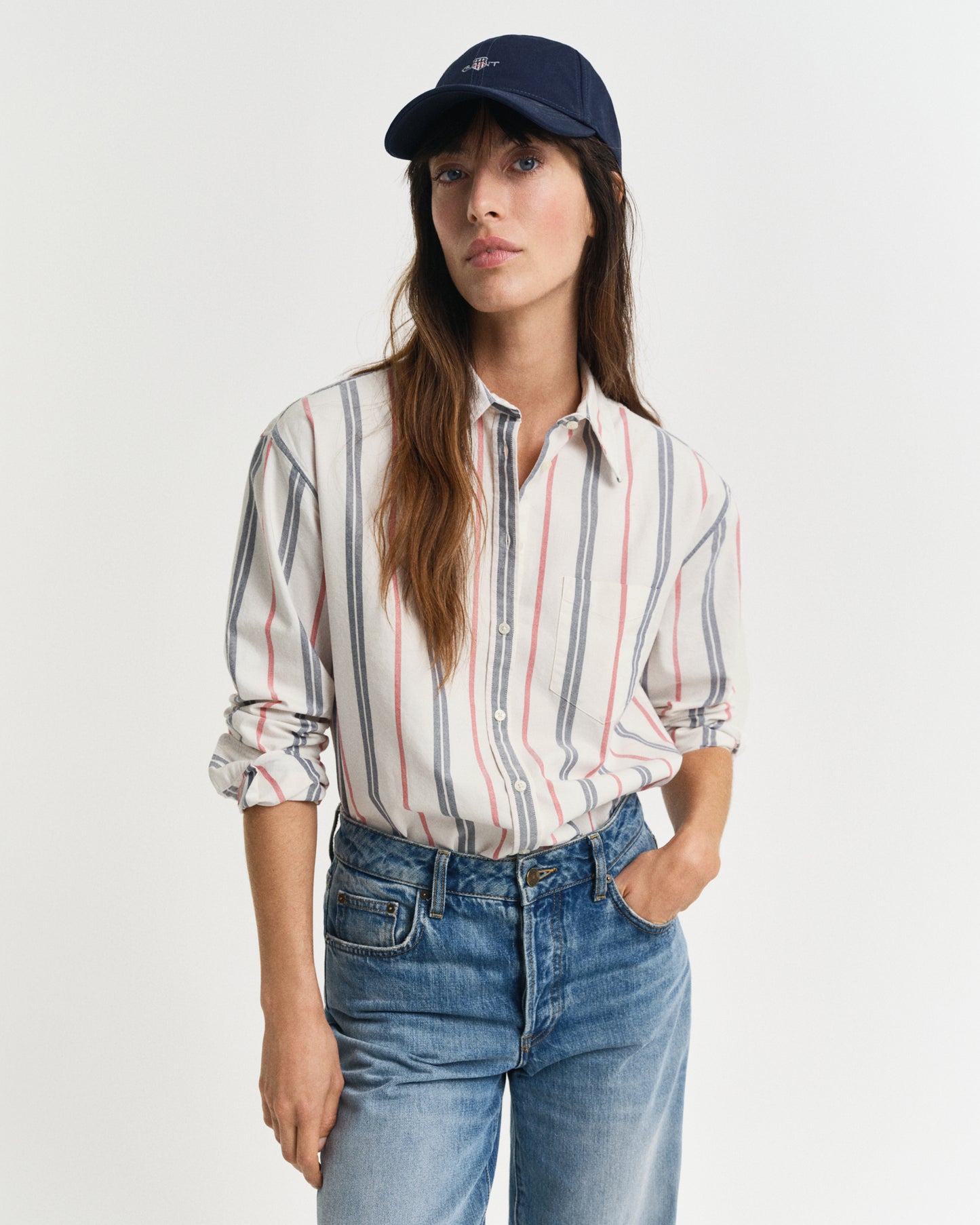 EGGSHELL, REL ARCHIVE OXFORD STRIPED SHIRT, FRONT-VIEW BY GANT AU.