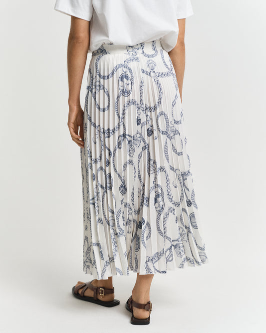 CREAM, SAILING PRINT PLEATED SKIRT, BACK-VIEW BY GANT AU.