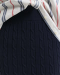 MODEL WEARING STRETCH COTTON CABLE SKIRT