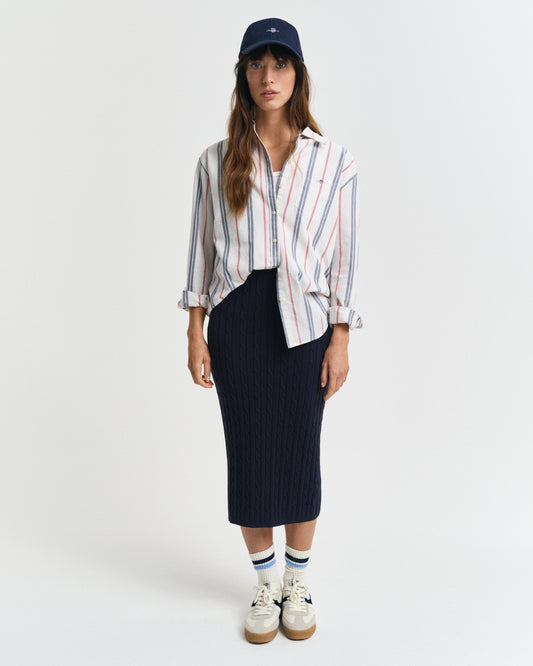 EVENING BLUE, STRETCH COTTON CABLE SKIRT BY GANT AU.