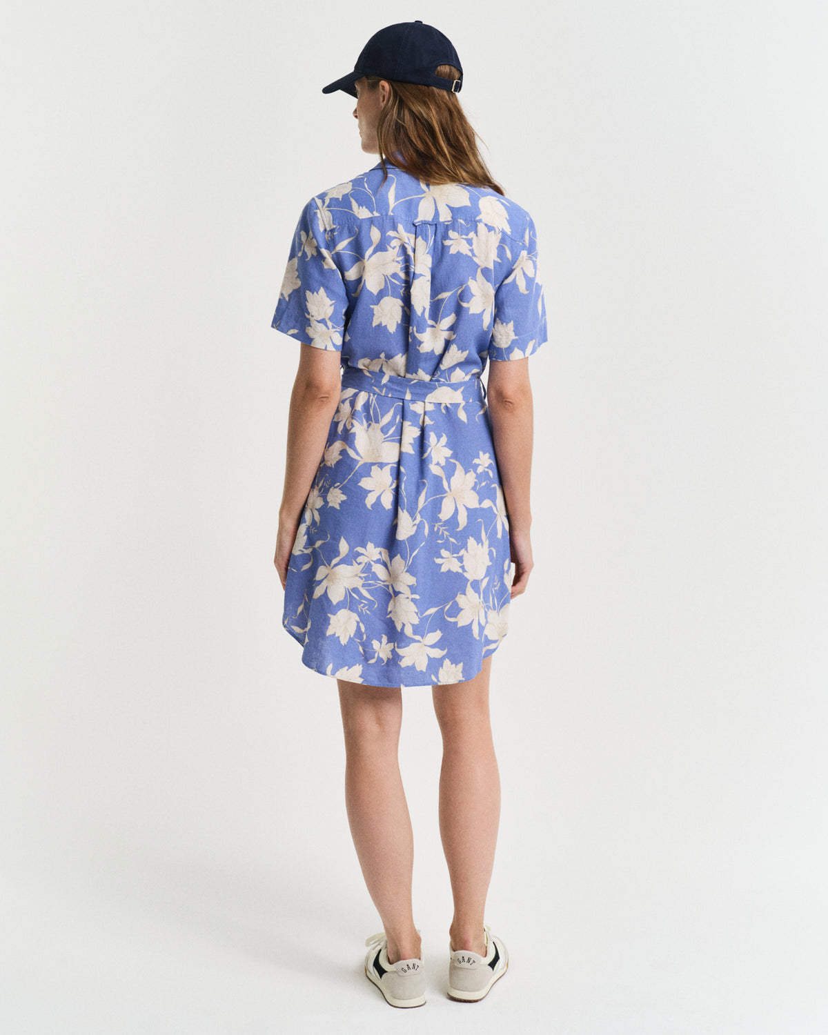PERFECT BLUE, REG LINEN FLORAL PRINT SHIRT DRESS, BACK-VIEW BY GANT AU.