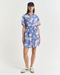 PERFECT BLUE, REG LINEN FLORAL PRINT SHIRT DRESS, FRONT-VIEW BY GANT AU.