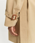 MODEL WEARING COTTON TRENCH COAT