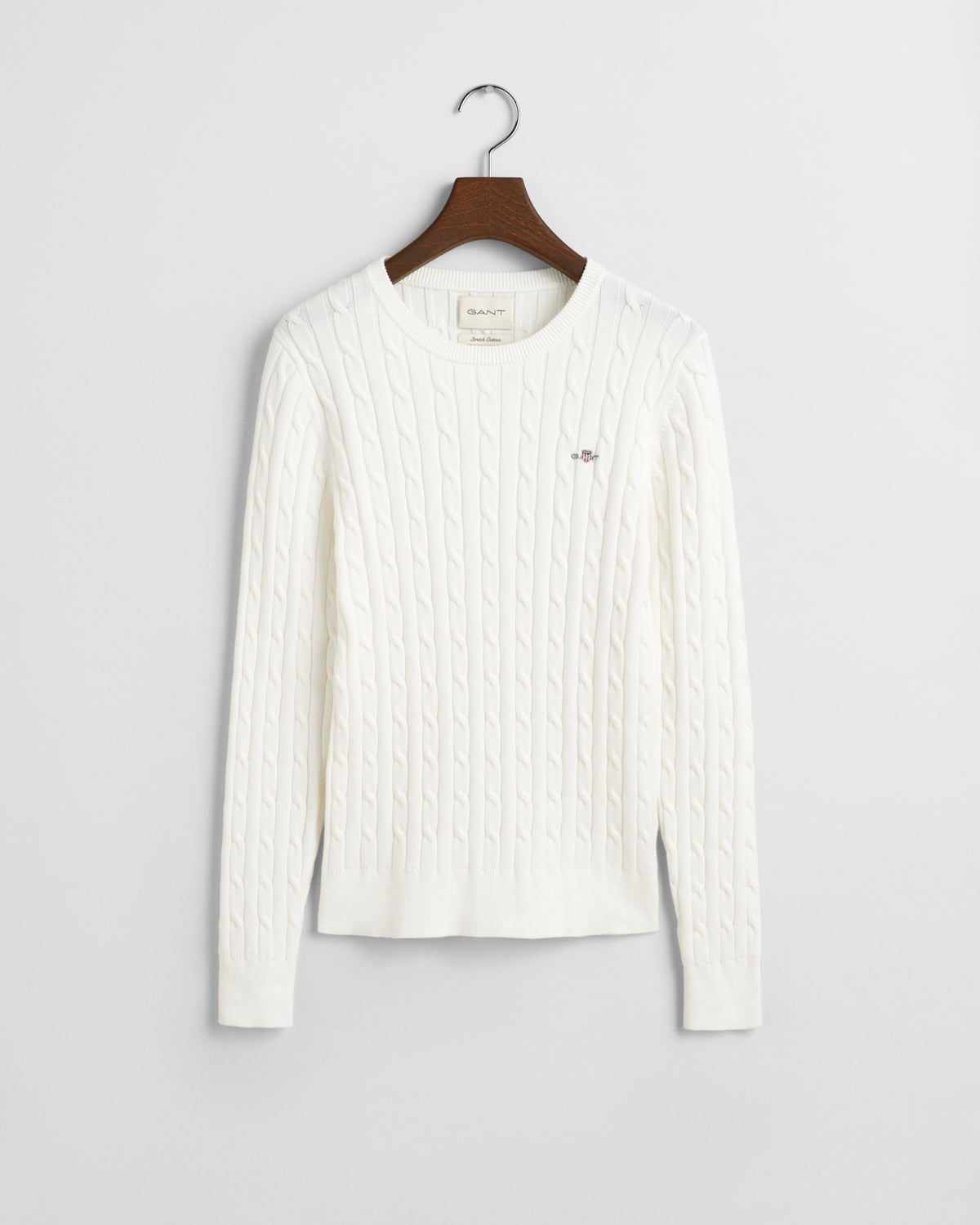 EGGSHELL, STRETCH COTTON CABLE C-NECK, FLAT-LAY BY GANT AU.