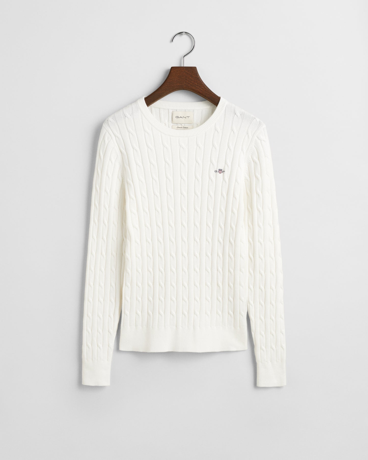EGGSHELL, STRETCH COTTON CABLE C-NECK, FLAT-LAY BY GANT AU.