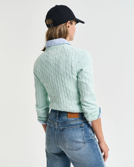 FADED MINT, STRETCH COTTON CABLE C-NECK, BACK-VIEW BY GANT AU.