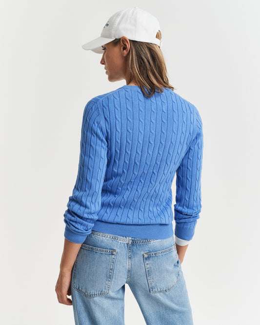 PERFECT BLUE, STRETCH COTTON CABLE C-NECK, BACK-VIEW BY GANT AU.