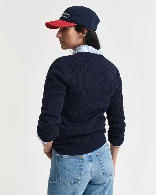 EVENING BLUE, STRETCH COTTON CABLE C-NECK, BACK-VIEW BY GANT AU.