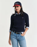 EVENING BLUE, STRETCH COTTON CABLE C-NECK, FRONT-VIEW BY GANT AU.