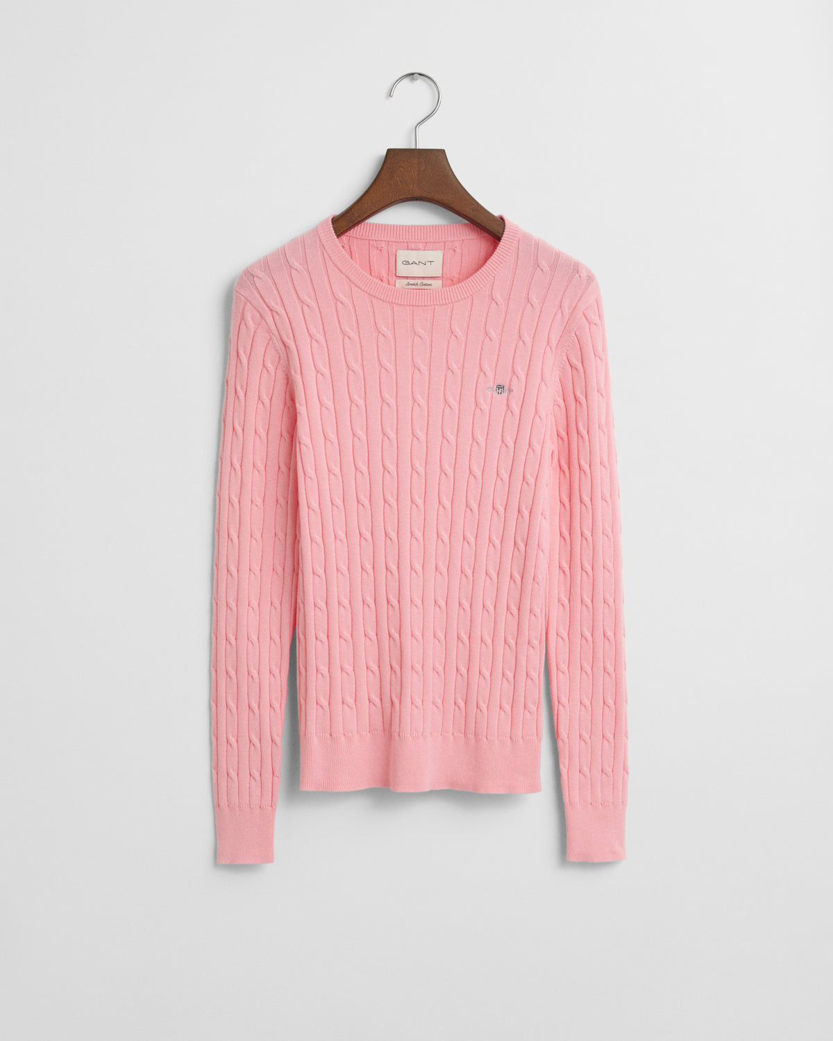 GERANIUM PINK, STRETCH COTTON CABLE C-NECK BY GANT AU.