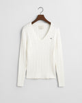 EGGSHELL, STRETCH COTTON CABLE V-NECK, FLAT-LAY BY GANT AU.