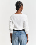 EGGSHELL, STRETCH COTTON CABLE V-NECK, BACK-VIEW BY GANT AU.
