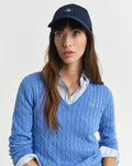 PERFECT BLUE, STRETCH COTTON CABLE V-NECK, CLOSE-UP BY GANT AU.