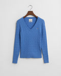 PERFECT BLUE, STRETCH COTTON CABLE V-NECK, FLAT-LAY BY GANT AU.