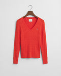ORANGE RED, STRETCH COTTON CABLE V-NECK BY GANT AU.