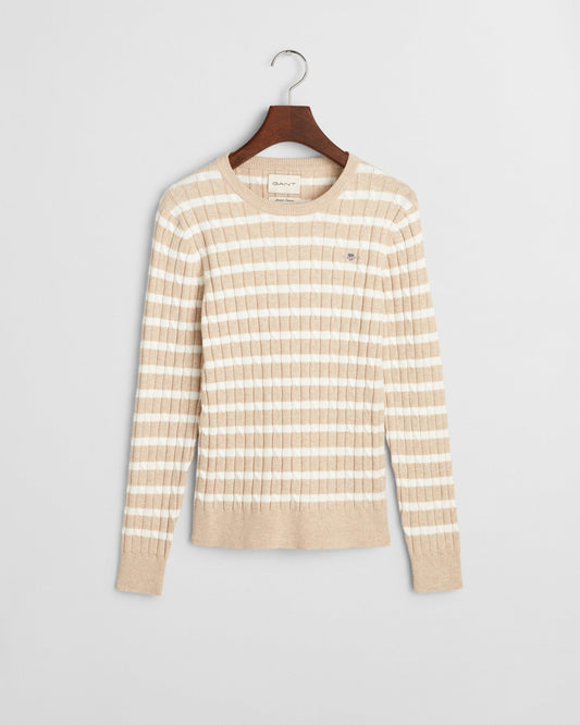 SEED MELANGE, STRETCH COTTON CABLE STRIPE C-NECK BY GANT AU.