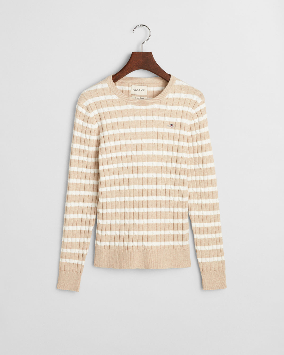 SEED MELANGE, STRETCH COTTON CABLE STRIPE C-NECK BY GANT AU.