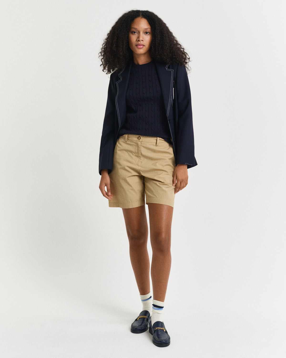 EVENING BLUE, STRETCH COTTON CABLE SS C-NECK BY GANT AU.