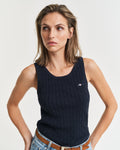 EVENING BLUE, STRETCH COTTON CABLE TANK TOP, CLOSE-UP BY GANT AU.
