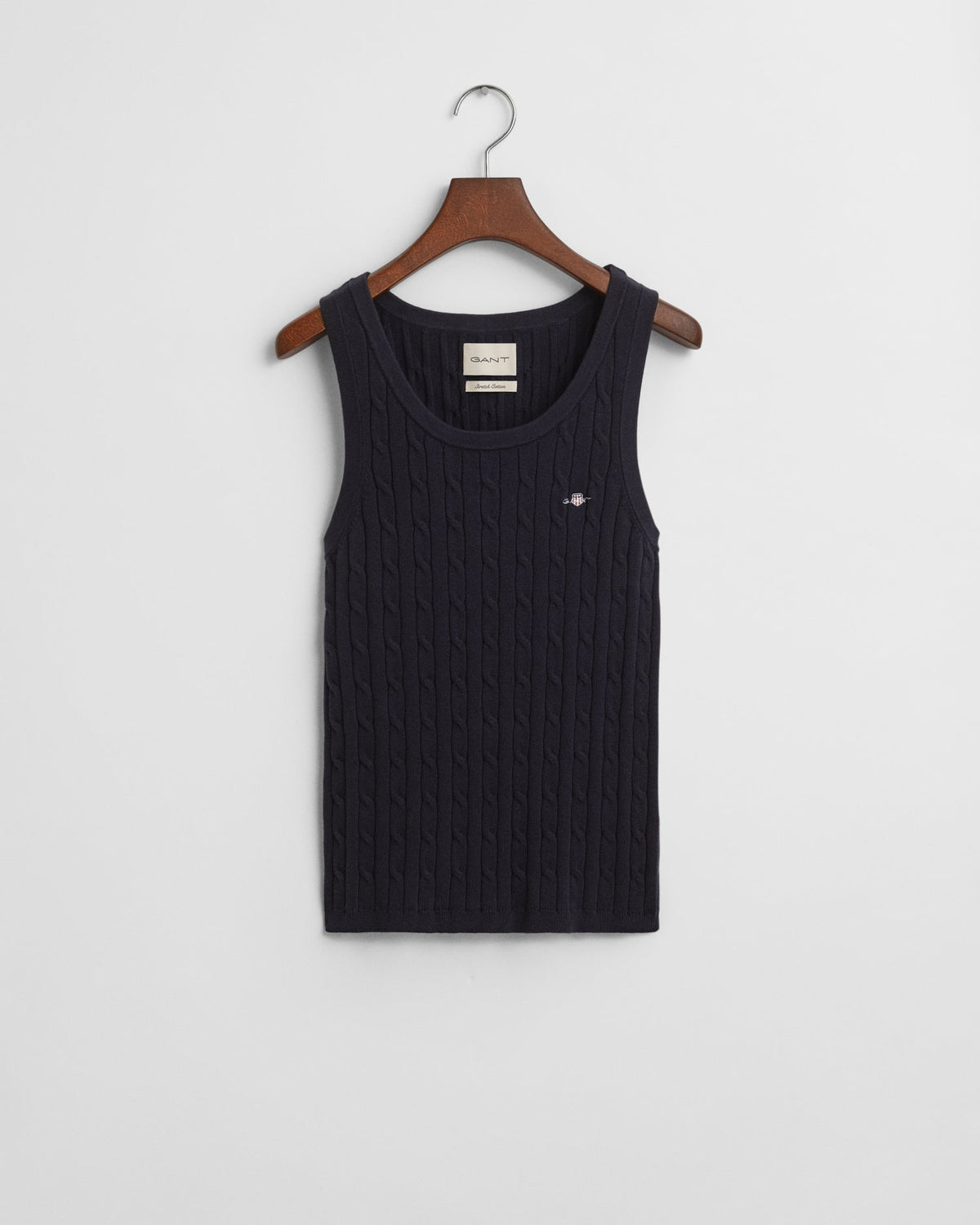 EVENING BLUE, STRETCH COTTON CABLE TANK TOP, FLAT-LAY BY GANT AU.