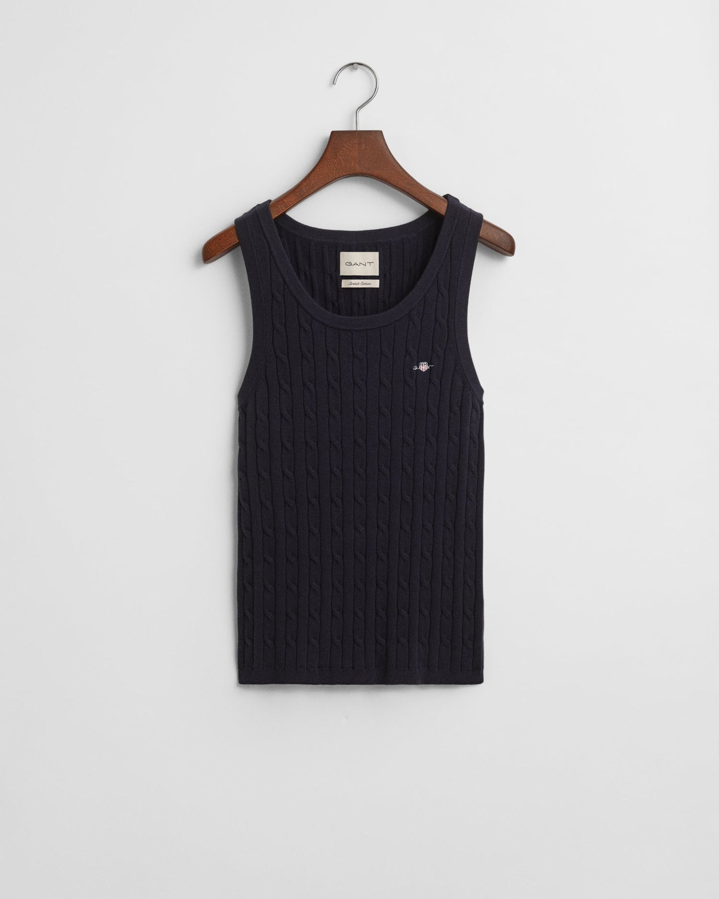 EVENING BLUE, STRETCH COTTON CABLE TANK TOP, FLAT-LAY BY GANT AU.