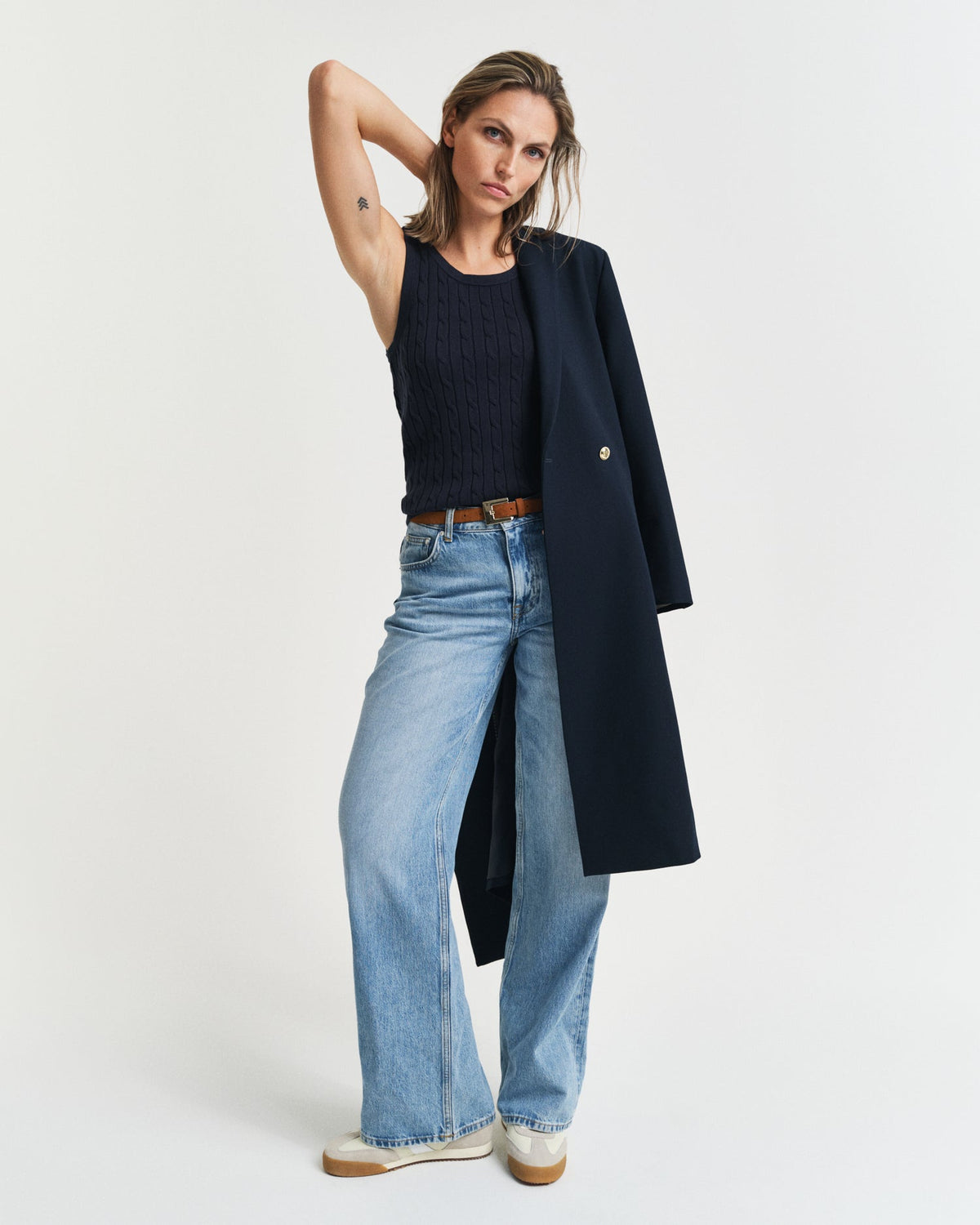 EVENING BLUE, STRETCH COTTON CABLE TANK TOP BY GANT AU.