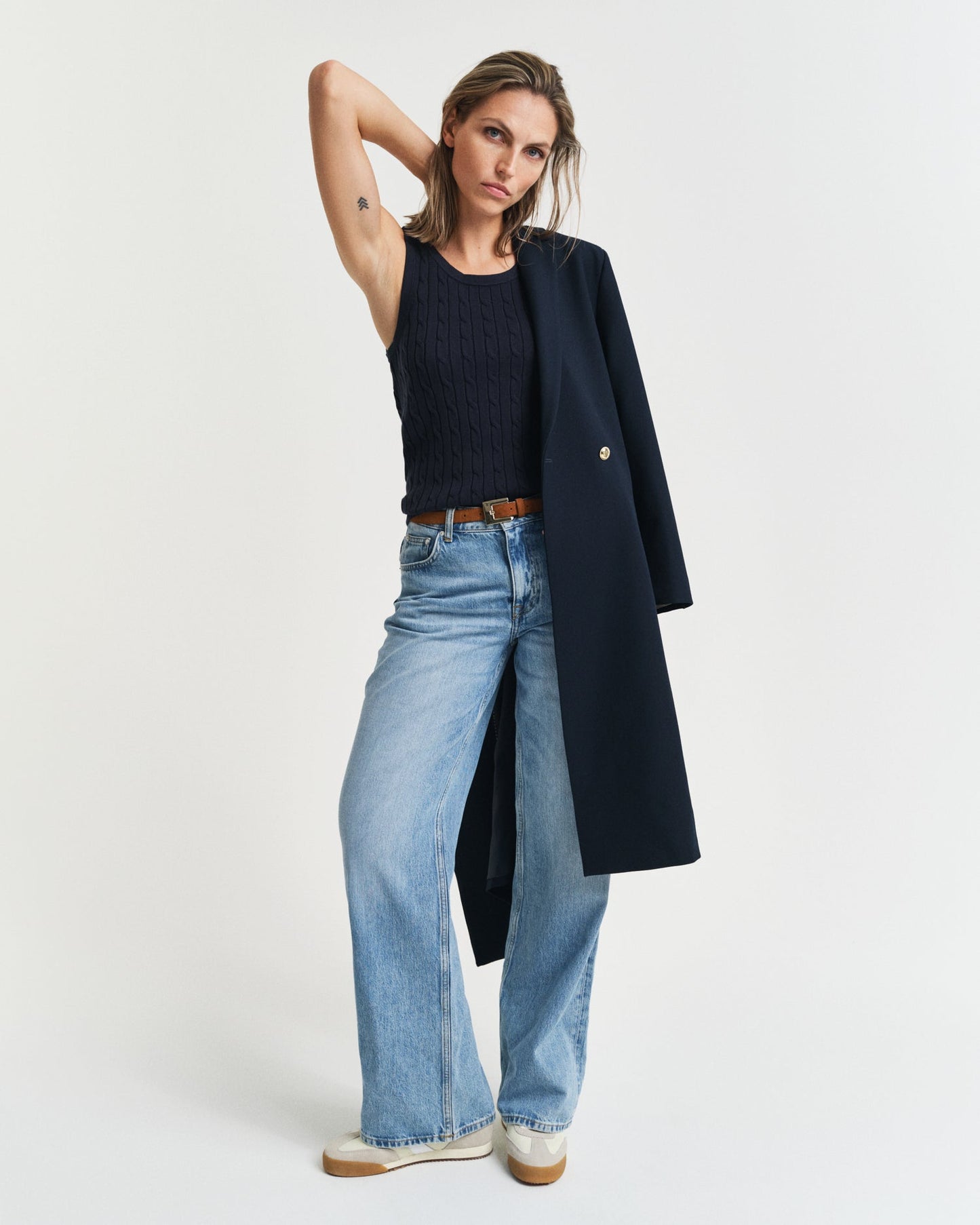 EVENING BLUE, STRETCH COTTON CABLE TANK TOP BY GANT AU.