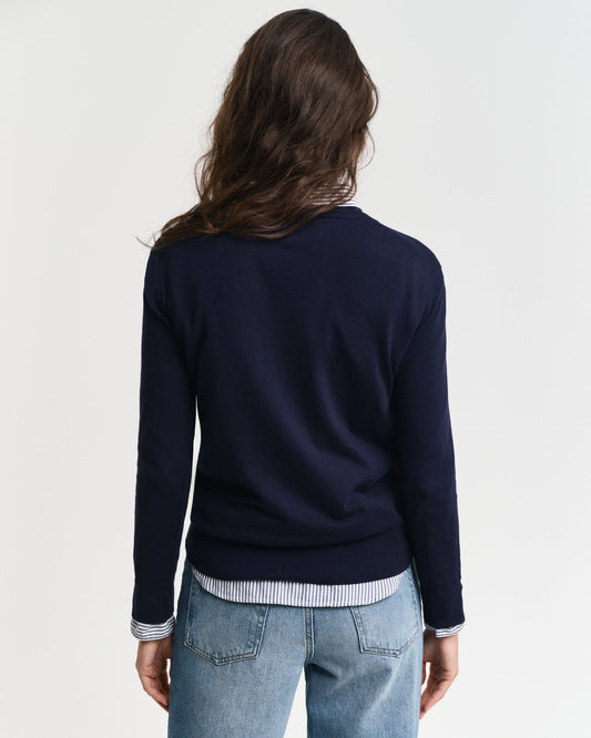 EVENING BLUE, FINE KNIT V-NECK, BACK-VIEW BY GANT AU.