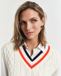 CREAM, CONTRAST CABLE V-NECK VEST, CLOSE-UP BY GANT AU.